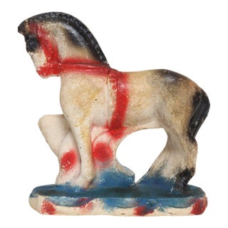 Vintage Americana Painted Red, White, and Blue Chalkware Horse Sculpture / Figurine For Sale