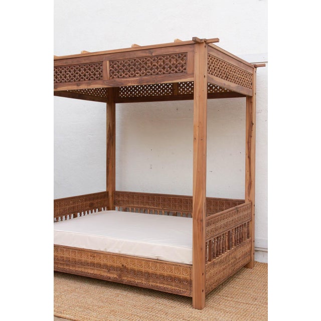 Carved Floral Jali Canopy Sanctuary Daybed For Sale - Image 11 of 15