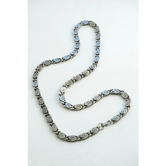 Metal Vintage 1970s Silver Byzantine Scroll Link Chain Necklace For Sale - Image 7 of 9