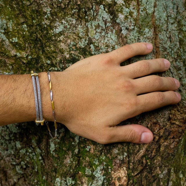 Metal Grey Glow Adjustable Gold Rope Bracelet For Sale - Image 7 of 9