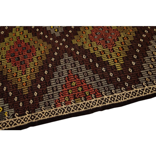 Persian Vintage Persian Soumak Handmade Burnt Orange Geometric Wool Rug For Sale - Image 3 of 8