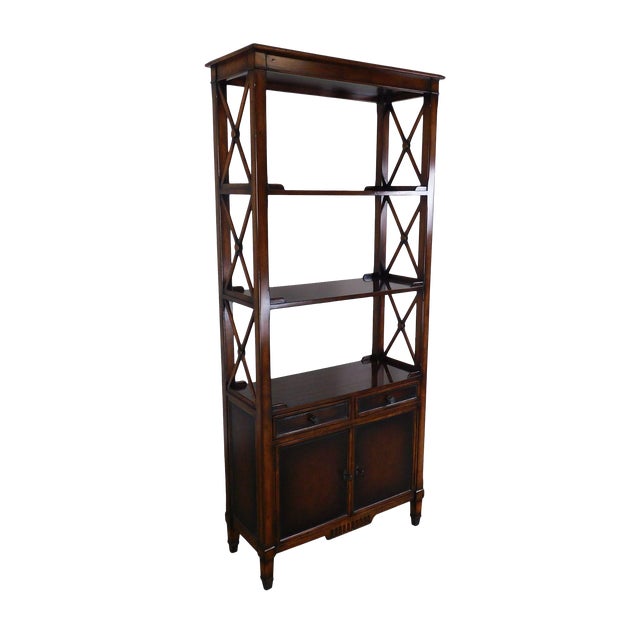 Hickory White Regency Style Mahogany Etagere Bookcase With Leather