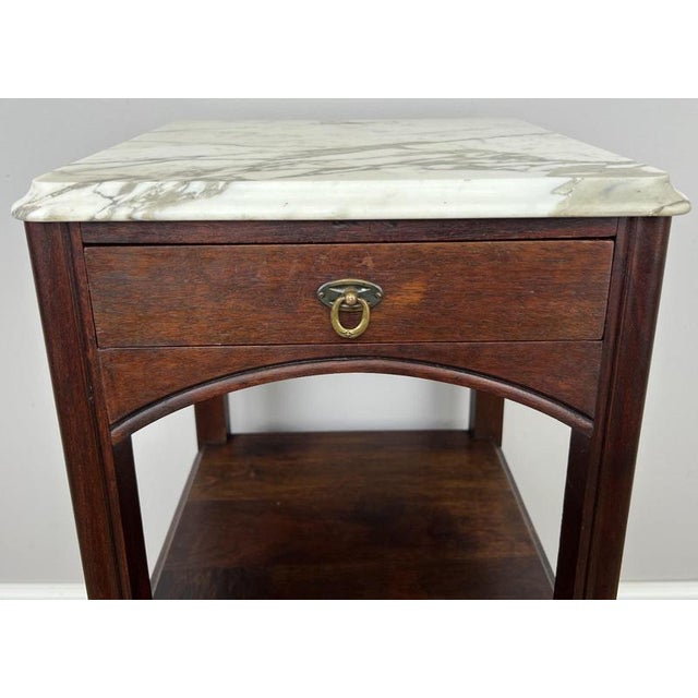 Antique French Style Walnut Bedside Table with Marble Top For Sale - Image 6 of 12