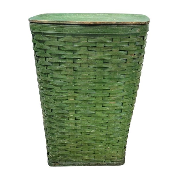 A Large Green Vintage 1940s Splint Basket For Sale - Image 9 of 9