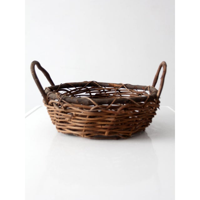 Mid 20th Century Vintage Handwoven Vine Basket With Handles For Sale - Image 5 of 14