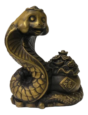 Chinese Oriental Bronze Color Metal Fengshui Snake Ingot Figure