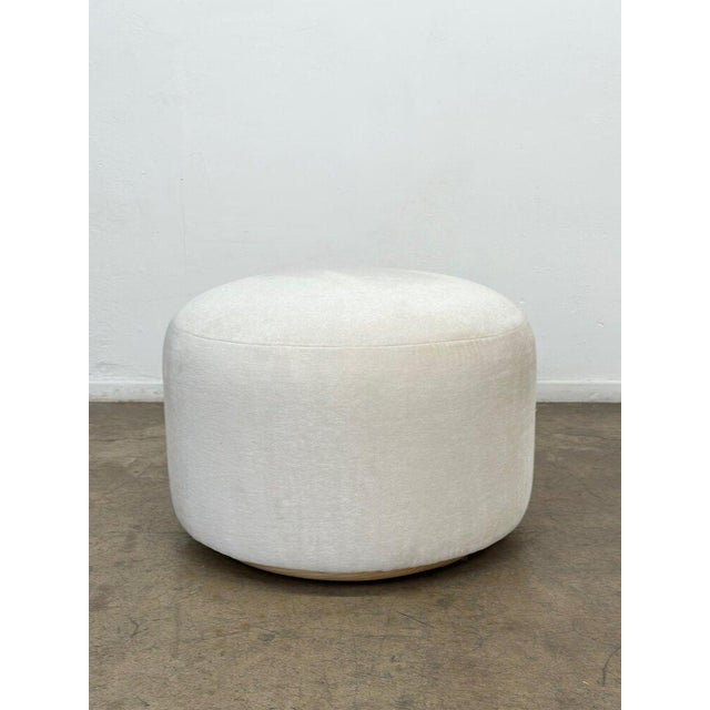 W22 D22 H15 Gorgeous custom made mohair ottoman with a light wooden base.