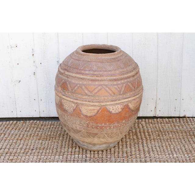 Tall Painted African Clay Water Pot For Sale - Image 4 of 12