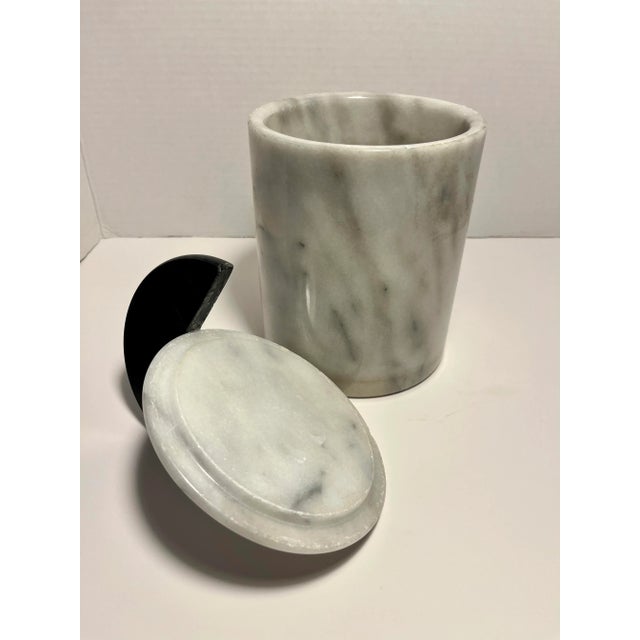 Postmodern 1980s Postmodern Solid White & Black Marble Lidded Canister For Sale - Image 3 of 7
