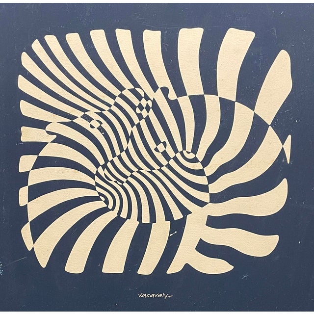 Framed Victor Vasarely (1906–1997) serigraph on board of two intertwined zebras. Signed in the plate lower center.