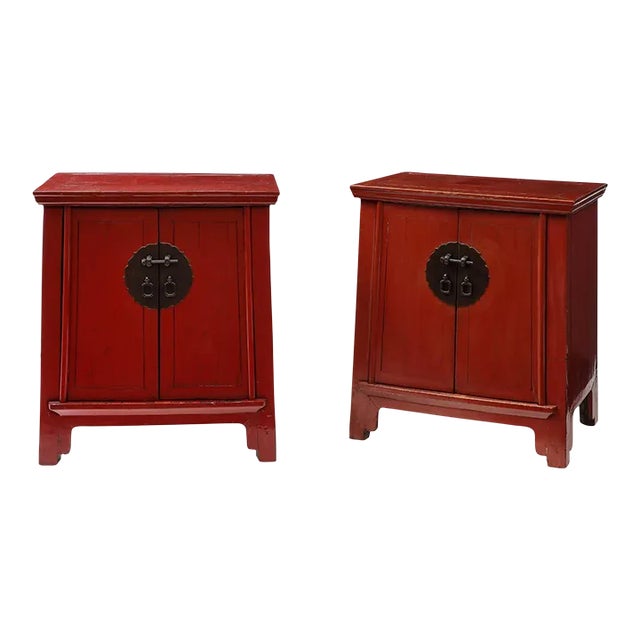 A Pair of Red Lacquer Cabinets For Sale