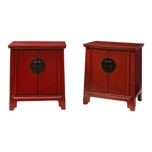 A Pair of Red Lacquer Cabinets