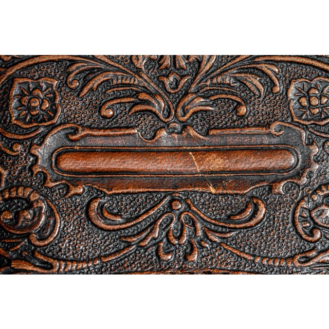 Unique Soldier Braided Trim Hand Tooled Antique Leather Cigarette Case Tobacciana For Sale - Image 12 of 13