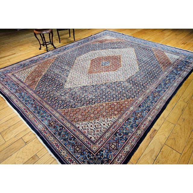 Navy Blue Antique Persian Tabriz Mahi Rug, Hand-Knotted Wool, Herati Geometric Pattern, Ivory & Navy, 10x13 For Sale - Image 8 of 18