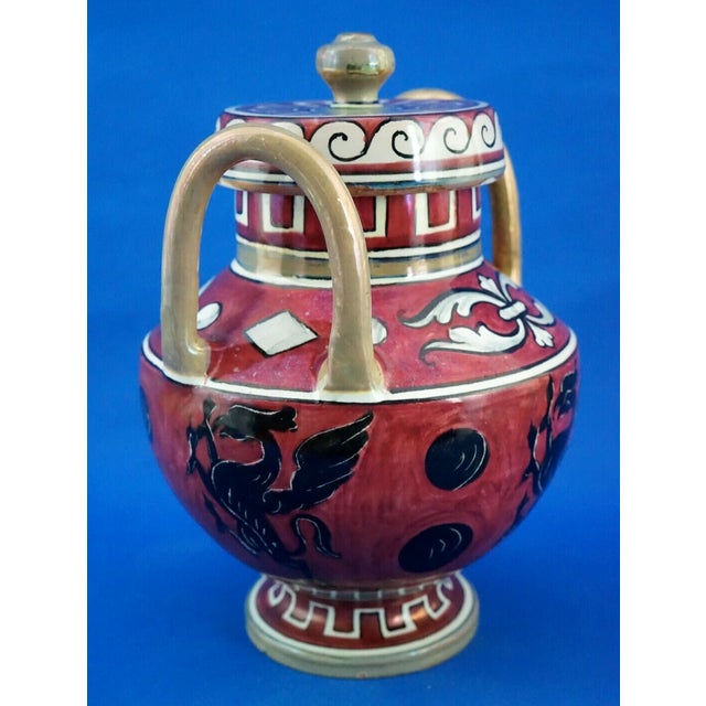 1920s Majolica Lustre Ceramic Vase with Griffin by Angelo Pascucci of Icap Gualdo Tadino, Italy, 1920s For Sale - Image 5 of 18