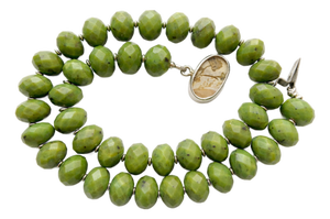 Canadian Nephrite Jade Necklace 19", With Unique Natural Herbarium Silver Clasp