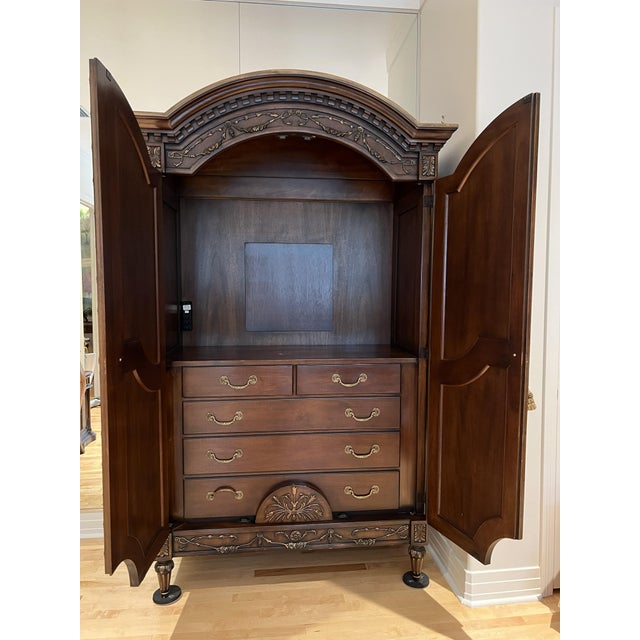 Brown Late 20th Century Ej Victor French Louis XVI Style Wood and Cane Armoire For Sale - Image 8 of 12