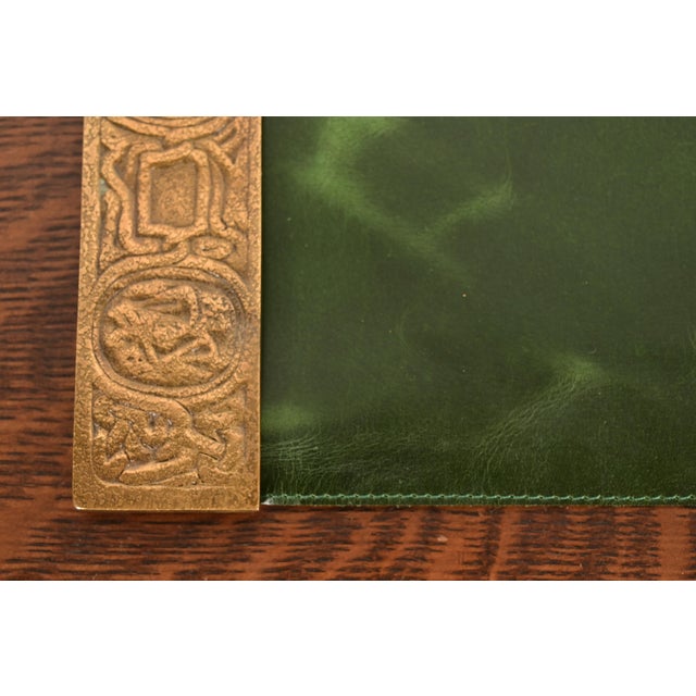 Bronze Tiffany Studios New York Zodiac Bronze Doré Blotter Ends With Leather Desk Blotter For Sale - Image 8 of 14