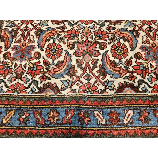 Vintage Persian Malayer Runner Rug, Hand-Knotted Wool, Geometric Pattern, 3x9, Ivory & Blue For Sale - Image 12 of 13