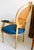 1940s French Louis XVI Style Fauteuil Chair Giltwood Frame Cane Oval Back Blue Fabric For Sale - Image 4 of 15