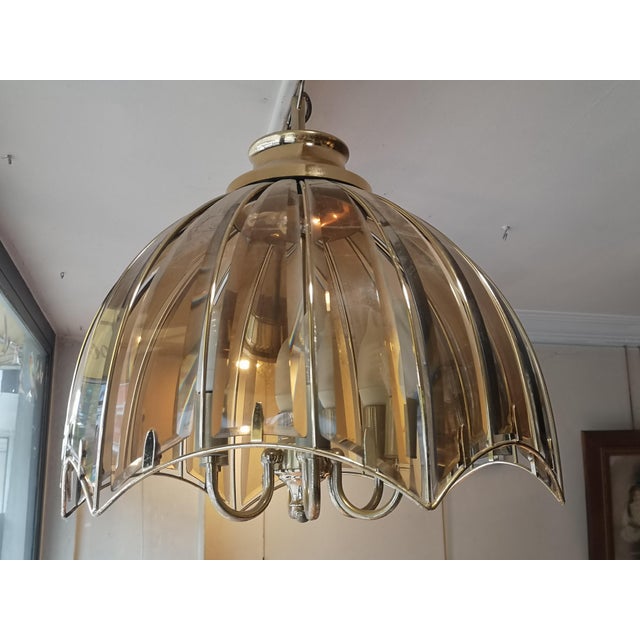 Smoked Amber Beveled Glass Umbrella Shape Light Fixture For Sale - Image 15 of 17