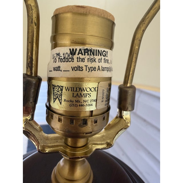 Wood Late 20th Century Pair of Wildwood Mid-Century Modern Brass Wood Table Lamps With Original Shades For Sale - Image 7 of 12