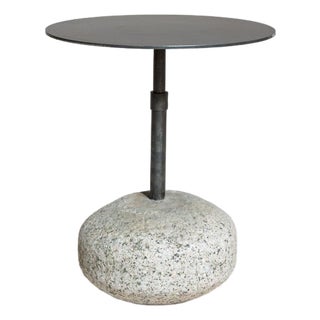21st Century Poland Deep Charcoal Grey Round Stone-Base Side Table For Sale