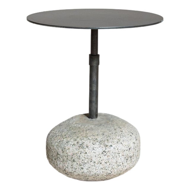 21st Century Poland Deep Charcoal Grey Round Stone-Base Side Table For Sale