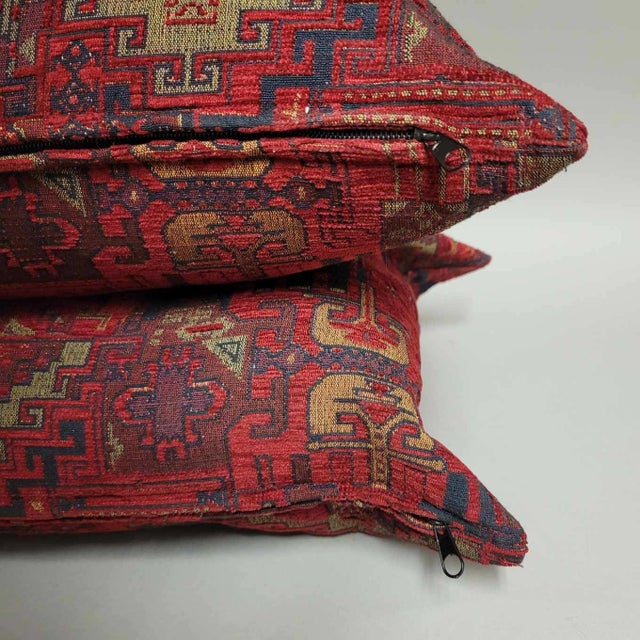 Textile Pair of Kilim-Style Lumbar Pillows With Feather Down Inserts For Sale - Image 7 of 9
