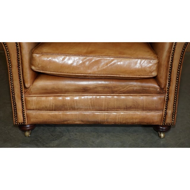 Comfortable Pair of Antique Chesterfield Victorian Brown Leather Club Armchairs For Sale - Image 15 of 17