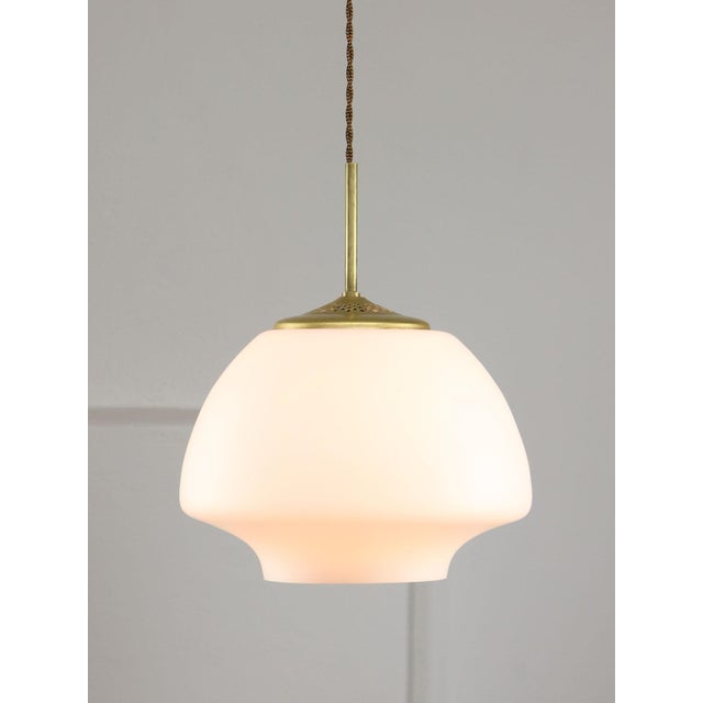 Mid-Century Modern Italian Opaline Glass and Brass Pendant Lamp For Sale - Image 6 of 16