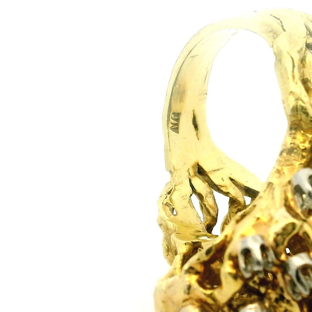 1960s 18k Gold Turquoise and Diamond Freeform Cocktail Ring, Size 7.5 For Sale - Image 14 of 17