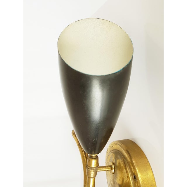 Italian Adjustable Brass, Black & White Metal Sconce, 1950s For Sale - Image 6 of 8