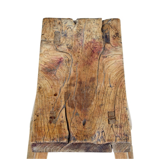 Antique Rustic Chinese Hardwood Stool, 1890 For Sale - Image 3 of 6
