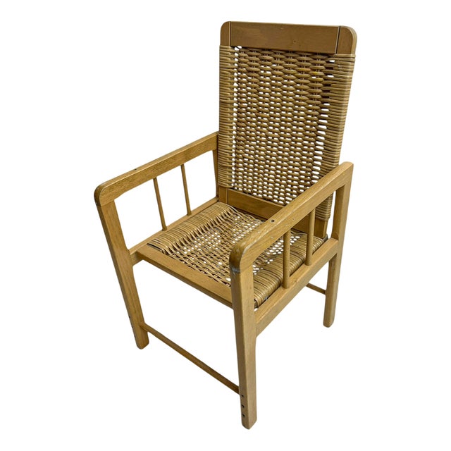 Scandinavian Style Wood and Wicker Children's Chair, 1970s For Sale