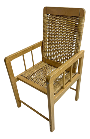 Scandinavian Style Wood and Wicker Children's Chair, 1970s