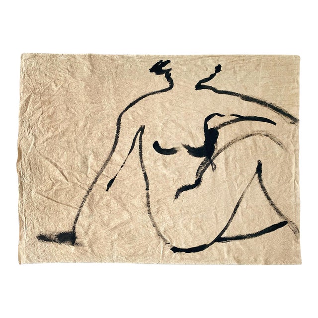 "Female 02" Painting on Vintage Cotton For Sale