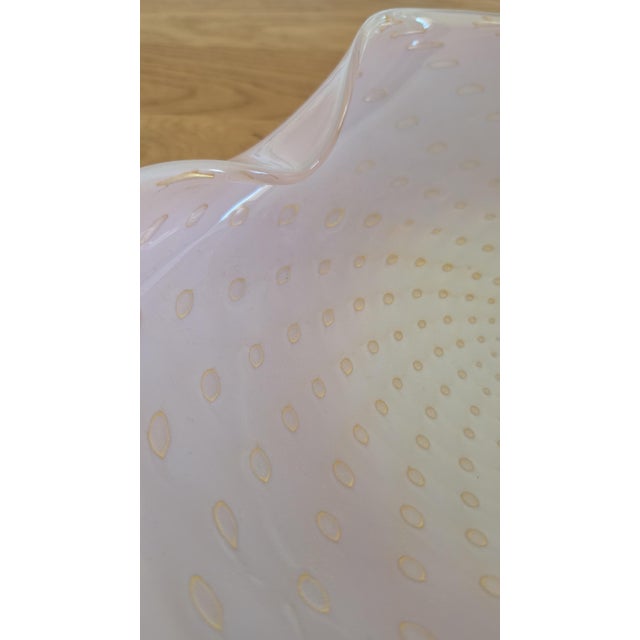 Pink Murano Barbini Pink Gold Bullicante Glass Bowl, Mid Century Italian Art Glass Shell, Vintage Murano Centerpiece, Large Sculptural Dish For Sale - Image 8 of 8