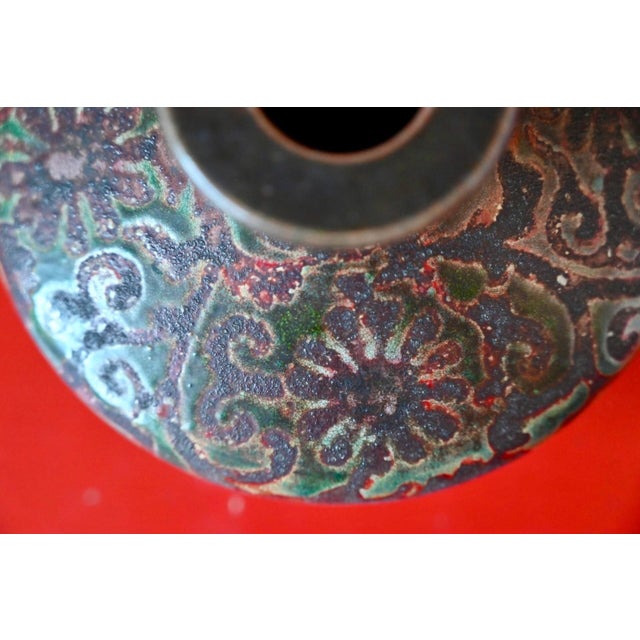 Vintage Floral Glazed Stoneware Lentil Vase, 1950s For Sale - Image 3 of 5