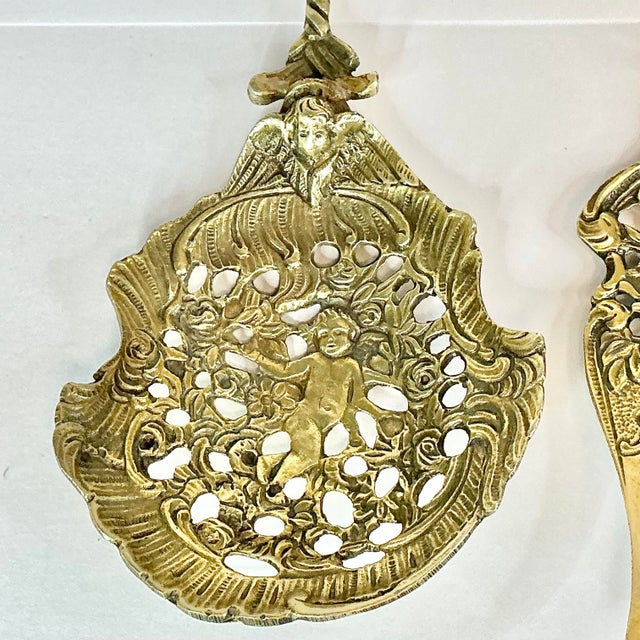 Brass 1940s Vintage Italian Baroque Rocco Brass Serving Utensils, Fork and Spoon - Set of 2 For Sale - Image 8 of 9