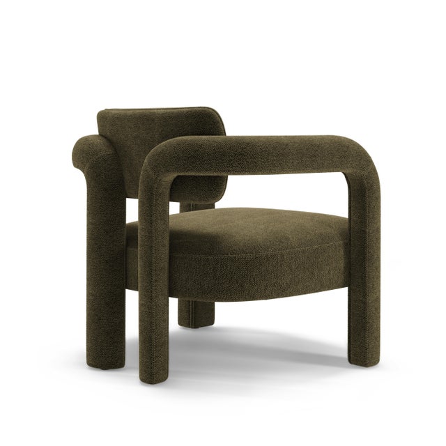 Double Arch Armchair in Olive Green Chenille from Insidherland For Sale - Image 4 of 10