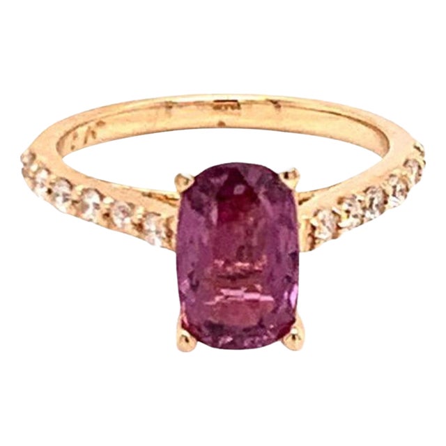 Diamond Purple Sapphire Ring 2 TCW 14k Gold Certified, Size 6.5 For Sale