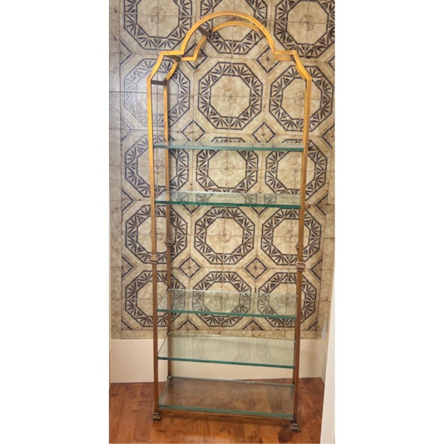 Neoclassical Mid 20th Century Italian Neoclassical Gilt Iron Etagere With Glass Shelves For Sale - Image 3 of 7