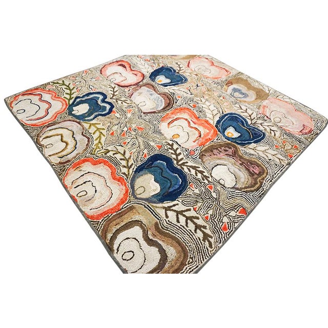 Beautiful White Ivory Field Fascinating Multicolored and Florals Design Antique American Hooked Rug For Sale - Image 9 of 10