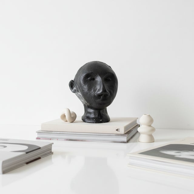 Modernist Studio Pottery Black Ceramic Sculpture of a Human Head, 1980s For Sale - Image 6 of 8