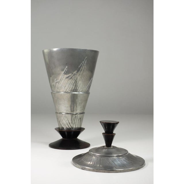 Futurist Metal and Black Wood Urn Vase, 1920s For Sale - Image 4 of 10