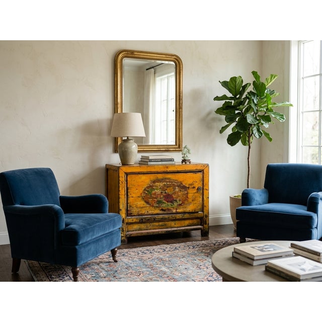 Distressed Yellowish Floral Graphic Mid Size Credenza Sideboard Cabinet For Sale In San Francisco - Image 6 of 10