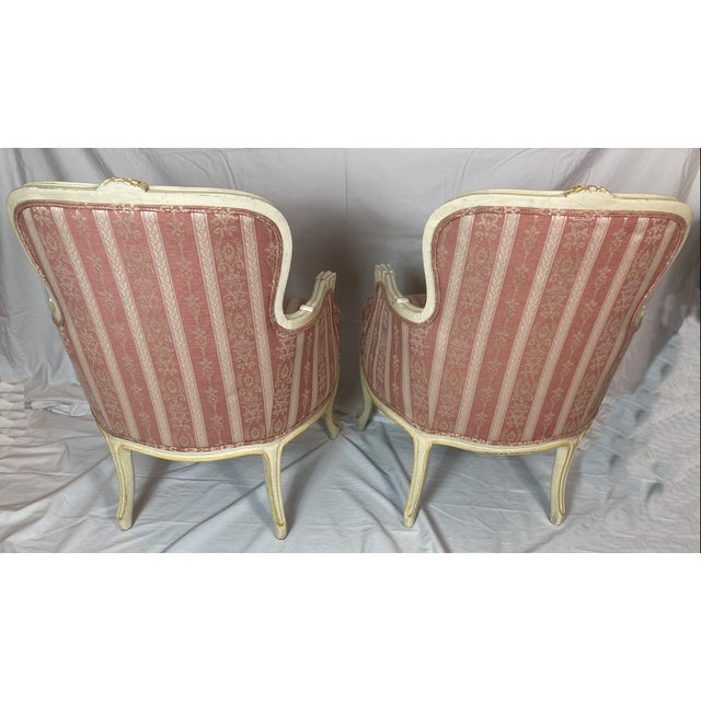 Louis XV French Provincial Reproduction Bergere Chairs a Pair by