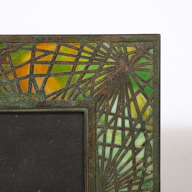 Tiffany Studios Bronze & Favrile Slag Glass Pine Needle Pattern Picture Frame For Sale In New York - Image 6 of 12
