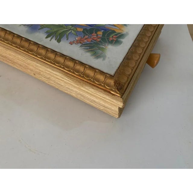 Blue Ceramic Center Table or Trivet with a Wood Box, France, 1960s For Sale - Image 8 of 13